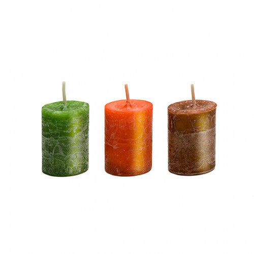 New Job Kerzen Dreierset aus einer grünen, orangen und braunen Kerze, bei Schwarzer Kater