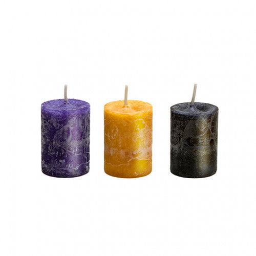 Heilung - Kerzen Dreierset aus violetter, gelber und schwarzer Kerze bei Schwarzer Kater