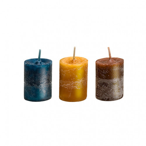 Erfolg - Kerzen Dreierset aus blauer, gelber und brauner Kerze, bei Schwarzer Kater