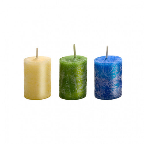 Veränderung Kerzen Dreierset aus elfenbeinfarbener, grüner und blauer Kerze, bei Schwarzer Kater