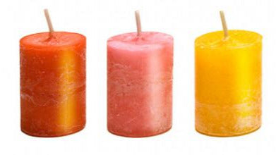Kerzen Dreierset aus roter, rosa und gelber Kerze