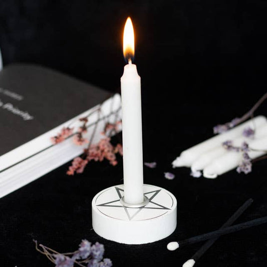 Weißer Pentagramm-Kerzenhalter