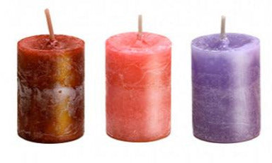 Glückliche Heirat - Kerzen Dreierset aus brauner, rosa und lila Kerze bei Schwarzer Kater